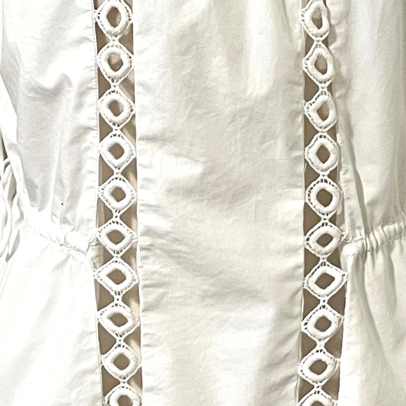 White Tularosa Sansa smocked elastic off the shoulder neckline and eyelet trim - Picture 7 of 13